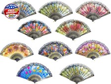 10 Pack Vintage Spanish Floral Folding Hand Fan Sequin Fabric Folding Handheld H