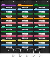File Storage Pocket Chart with Nametag 30 Pockets,Hanging Wall File Organizer