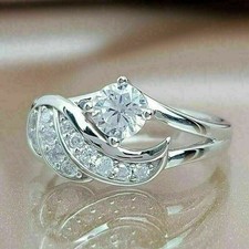 Designer Engagement Ring 1.95Ct Round Moissanite 14k White Gold Finish in Size 8