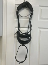 Finesse Cayenne Dressage Snaffle Bridle, Black/ Black Patent With Silver