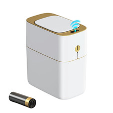 Smart Bathroom Trash Can with Lid, 3.6 Gallon Slim Motion Gold Sensor Garbage Bi