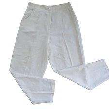 Vintage Judy Knapp Womens S White Linen High Waist Pants Button Closure Pockets