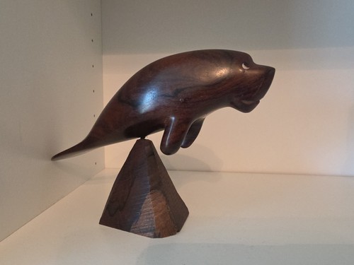 Vtg Hand Carved Ironwood Seal Signed Wooden Belize Marine Mammal Pinniped Gift 