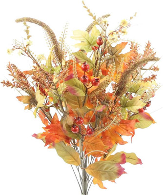 Artificial Autumn Flower Maple Leaves Berries Fall Festive Harvest Foliage Cemet