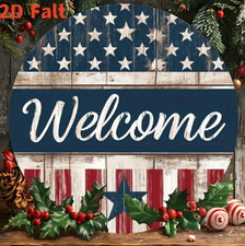 2D Flat, Patriotic 4th Of July Welcome Sign - Stars  Stripes Design, Round Meta