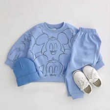 Disney Mickey Mouse Boys Blue 4-Piece Outfit Set Sweatshirt Pants Hat Shoes
