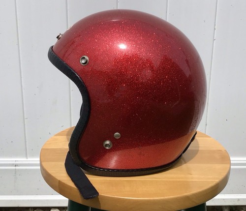VTG 1960’s Motorcycle Helmet Red Metal Flake Japan Retro Classic - Picture 4 of 11