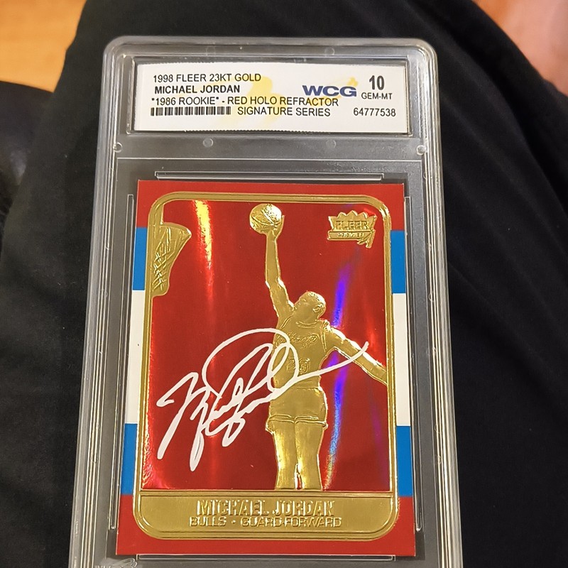 Fleer 1998 23KT Gold Michael Jordan 1986 Rookie Red Holo Refractor Auto WCG 10