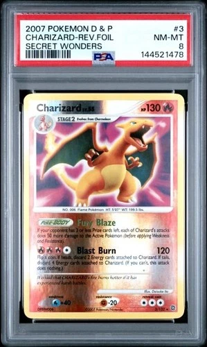 PSA 8 Charizard Reverse Holo Secret Wonders #3 2007 Diamond & Pearl