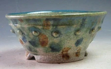 Echizen Bunzan Colored Glazed Round Bonsai Pot – Signature “Bunzan” Mark