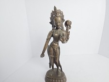 Vintage Lakshmi Bronze Statue Godes Of  Wealth And Prosperity 12" Tall