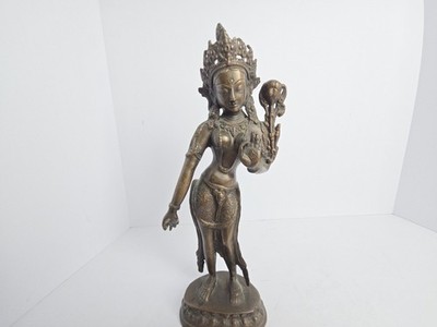 Vintage Lakshmi Bronze Statue Godes Of  Wealth And Prosperity 12'' Tall