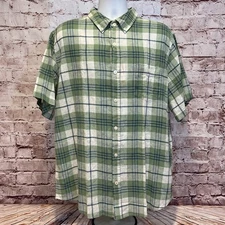 Weatherproof Vintage Men’s Green Plaid Linen Blend Button Up Shirt Size XXL