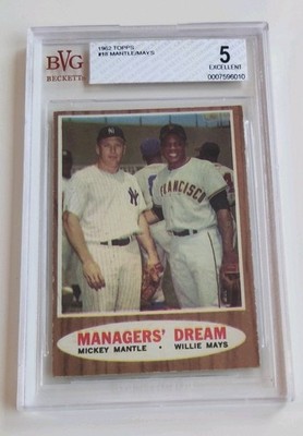 1962 Topps #18 Managers' Dream Mickey Mantle Willie Mays BVG / BGS 5