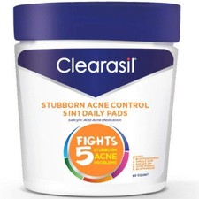 Clearasil Fights 5 in 1 Daily Cleansing Pads Stubborn Acne Control 90 CT Pads