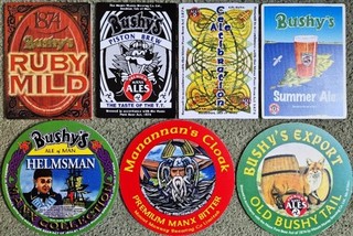 SEVEN BUSHY'S BREWERY ISLE OF MAN REAL ALE BEER PUMP CLIP BADGES