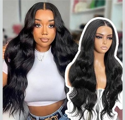 28 Zoll Langwelle Synthetik Perücke 6x4 vorgeschnitten Lace lang schwarz Körper Welle Lace Front