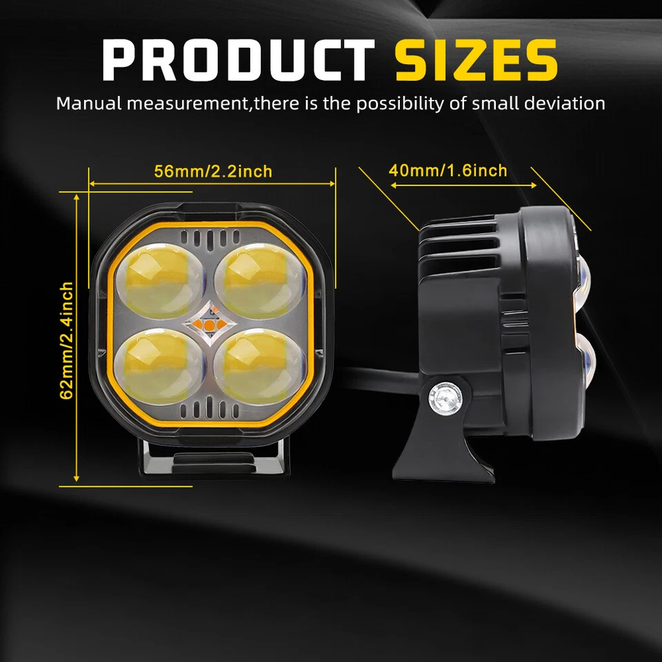 2" Dual Color LED Work Light Bar Cube Pod Driving Spot Fog Off Road Truck ATV - Image 4 of 4