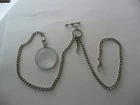 Monocle 6x Magnifier double albert silver plated  pocket watch chain fob t bar