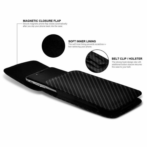 Black✔Quality Leather Excellent Protection Vertical Belt Phone Pouch Case - Picture 2 of 2