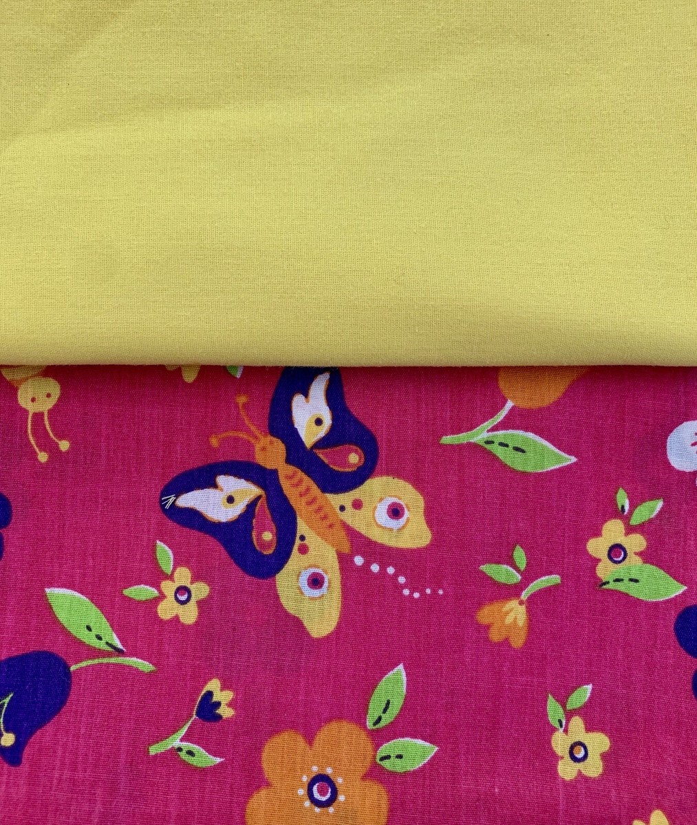 Vintage Pink Yellow Butterflies Nursery Baby 100% Cotton Fabric