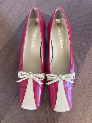 Minelli Red And Tan Pumps Shoes With Bow