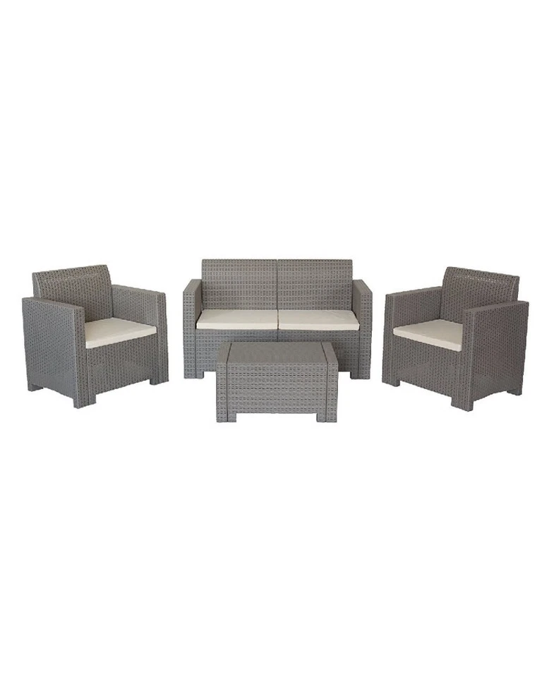 Conjunto De Jardín Con 2 Sillones 1 Sofá 1 Mesa Gris Blanco Marrón - Imagen 4 de 4