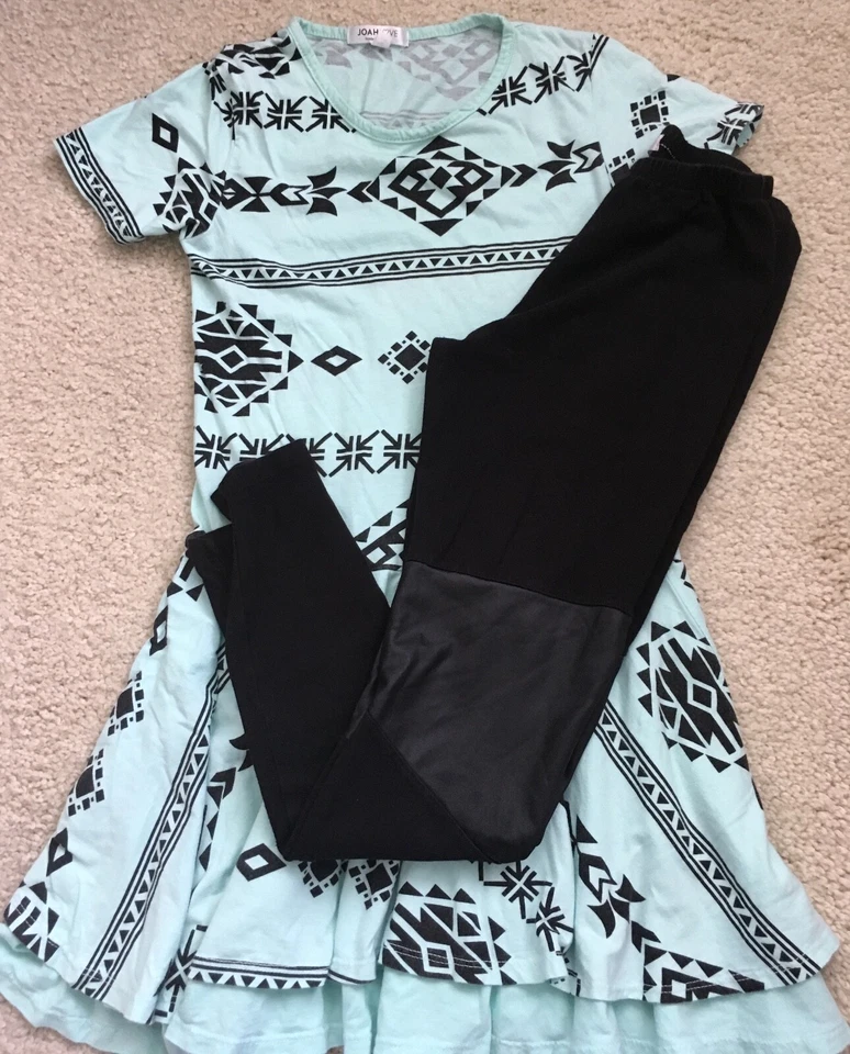 Joah Love Sz 12 Girls Tribe Tiered Twirling Dress & Sz 14 Patch Black Leggings - Image 3 of 3