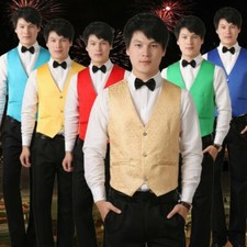 Men Satin Wedding Wear Vest Waistcoat Thin Tops Jacquard Tuxedo Dinner Suit New