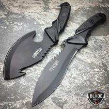 2 PC SURVIVAL Black Hunting Fixed Blade Tactical Combat BATTLE Knife w/ Sheath