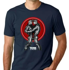 TOM OF FINLAND MENS T SHIRT "LEATHERMEN" (NAVY, LEATHER PANTS, BOOTS, GAY)