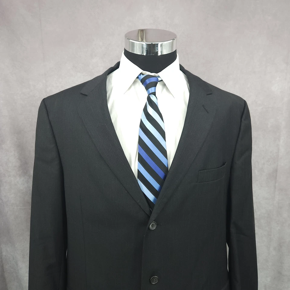 Jos A Bank Piece Suit Mens 46 L Black Pinstripe Pants 41x30 Worsted Wool Cuffed - Image 3 of 4