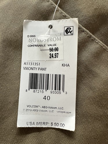 Volcom VMONTY Dress Slacks Pants Size 40 Khaki Mens Active Skateboarder Tan NEW - Picture 13 of 13