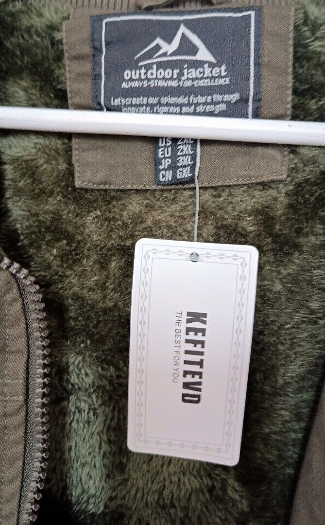 Men's KEFITEVD hooded windproof jacket, army green, EU size 2XL, BNWT ...