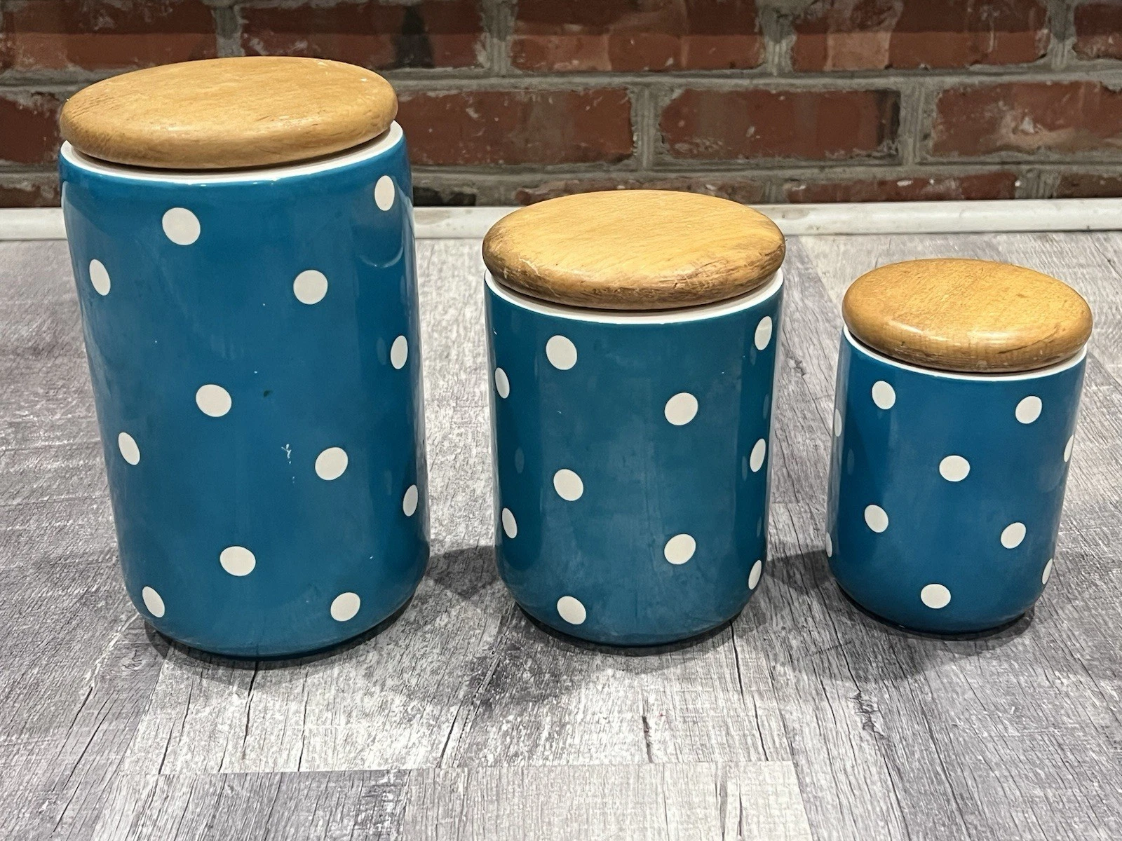 LOT of 3 VINTAGE WAECHTERSBACH Blue Polka Dot Ceramic Canisters/Jars W. Germany