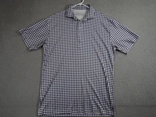 Collars & Co Polo Shirt Mens Large Blue White Gingham Performance Stretch Preppy