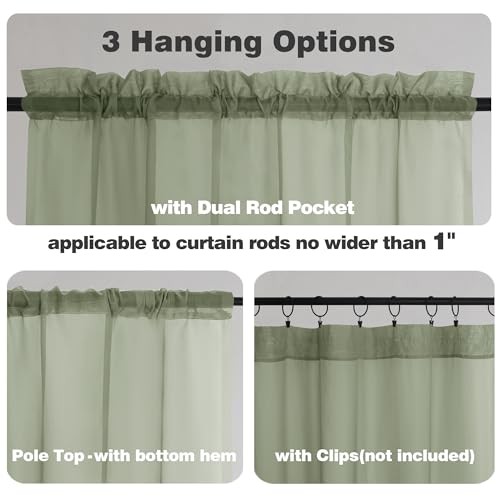 Sheer Curtains 72 Inch Length 2 Panels, 42"W x 72"L (Pack of 2) Sage Green - Bild 2 von 7
