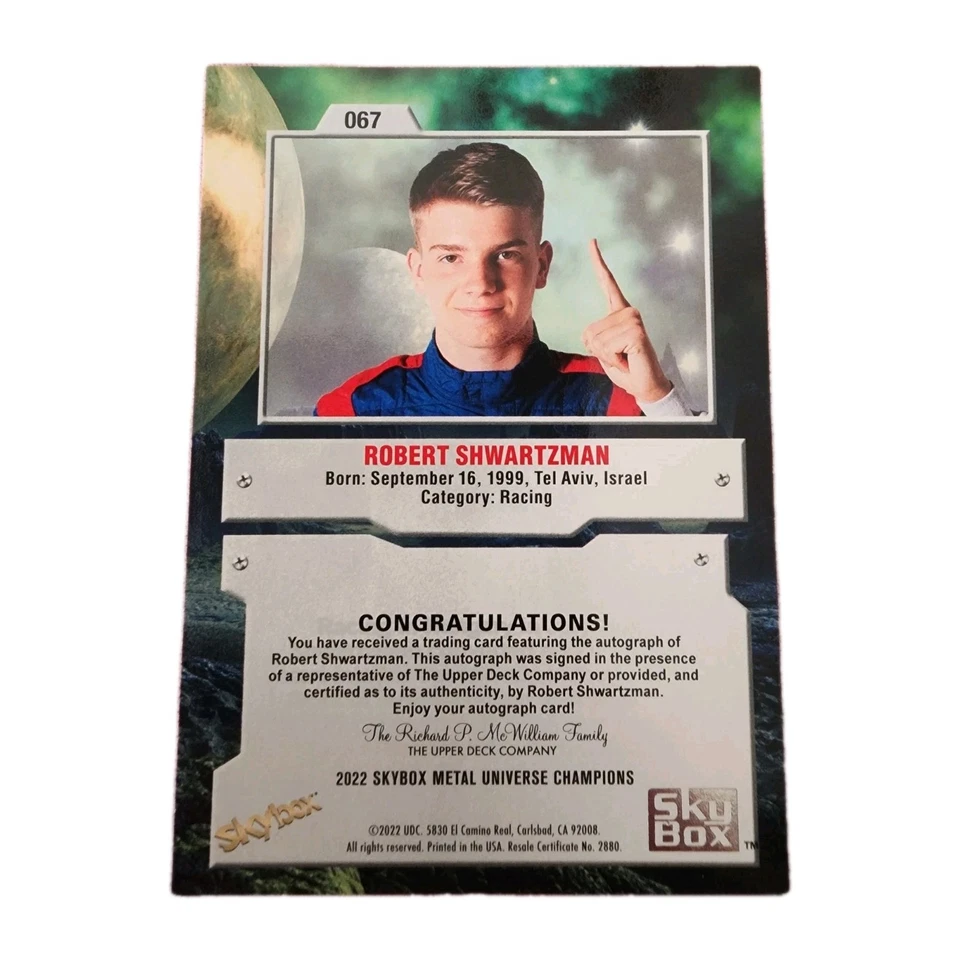 2022 Skybox Metal Universe Champions #67 Robert Shwartzman AUTOGRAPH F1 INDY 500 - Image 2 of 2