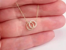 1Ct Real Moissanite Interlocking Pendant Necklace 14K Yellow Gold Plated Silver