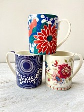 Denby for Monsoon Home Set 3 Floral Pattern Mugs Colourful Boho Tea Coffee Cups