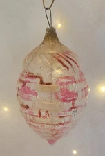 Antique/Vintage Unsilvered Fancy Shape Teardrop Ornament w/Tinsel Sprig Unique!