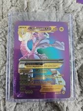 M Mewtwo X EX Rainbow Foil Fan Art Vinyl Collector Pokemon Display Card