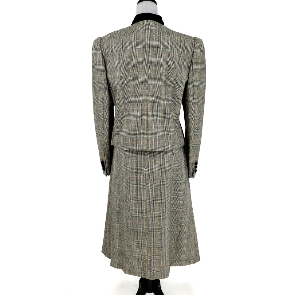 Traje Falda Saks Fifth Ave Mujer 12 Lana Negro Blanco Glen Forrado a Cuadros De Colección Foto 2 de 4