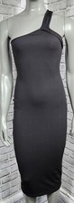 Body Hugging Midi Dress Bodycon One Shoulder Sleeveless Womens Size Small Black