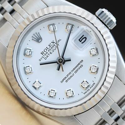 ROLEX LADIES DATEJUST 69174 WHITE DIAMOND 18K WHITE GOLD STAINLESS STEEL WATCH