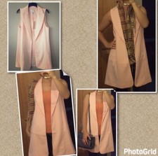 Elle Womens Medium Sleeveless Blazer Vest Overcoat Duster Seashell Pink Nwt $60