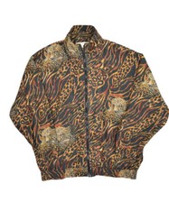 Vintage South Harbour Silk Jacket Womens M Leopard Print Cheetah Warm Up
