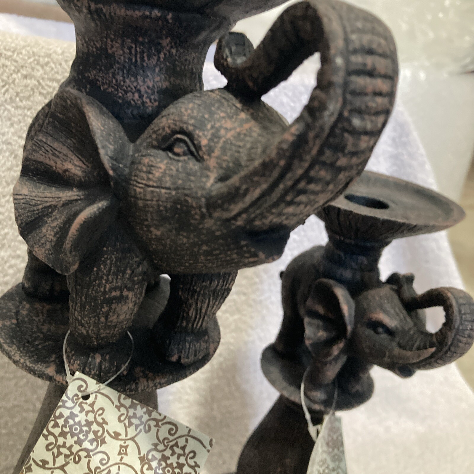 QVC Home Reflections Decor Resin Graduated Elephant Candle Pillars Set Of 2 NWT