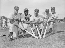 Dodgers Teammates Posing with Baseball Bats 1955 Old Photo - Here are five big b