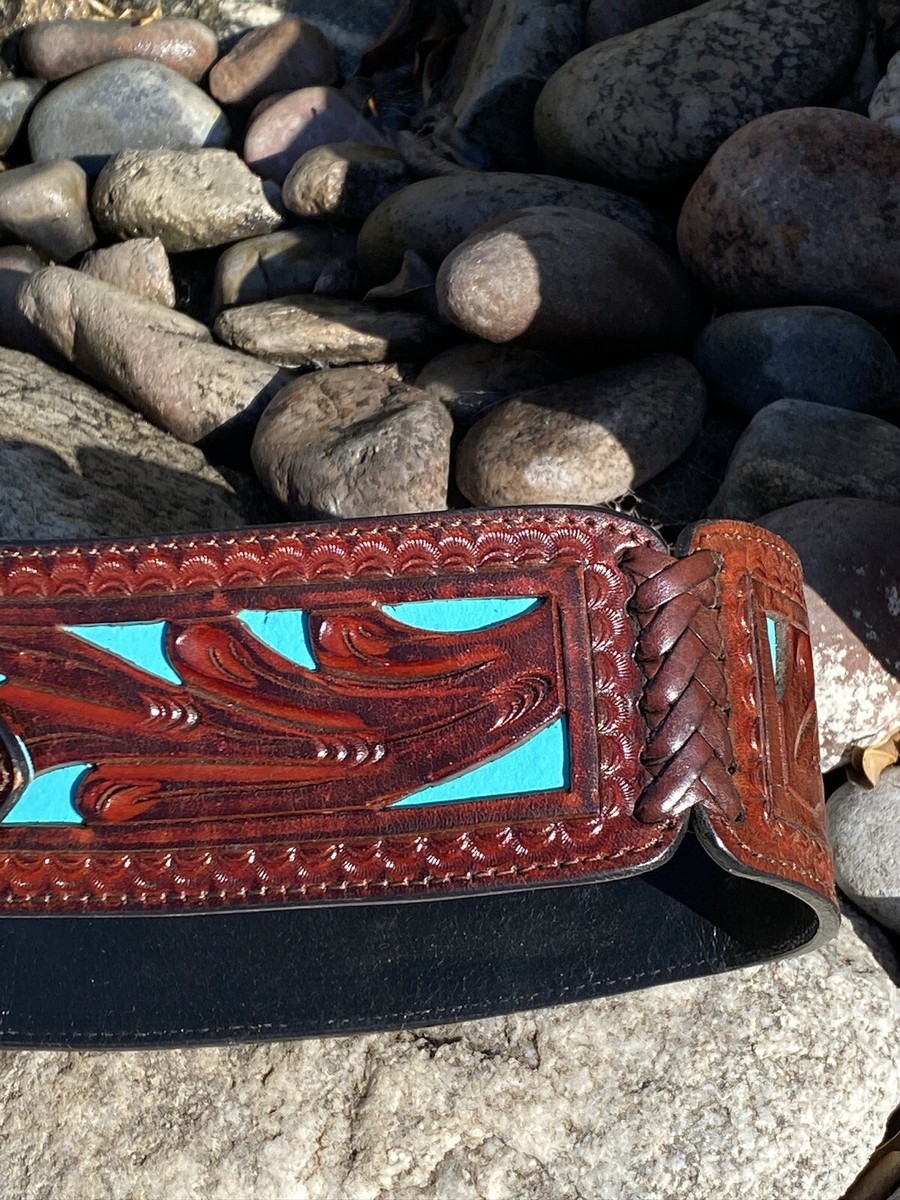 Appaloosa Hand Tooled Reversible Leather Belt Size 40 Western Floral Belt - Custom Color & Initials - Appaloosa  main image 2
